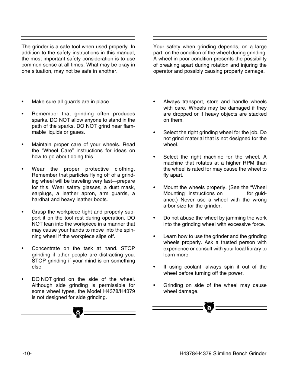 Safe grinding wheel care | Grizzly H437 User Manual | Page 12 / 28