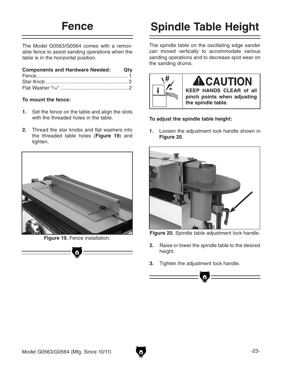 Fence, Spindle table height | Grizzly G0564 User Manual | Page 25 / 52
