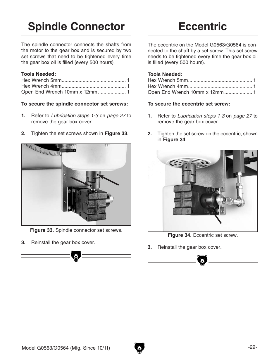 Spindle connector, Eccentric | Grizzly G0564 User Manual | Page 31 / 52