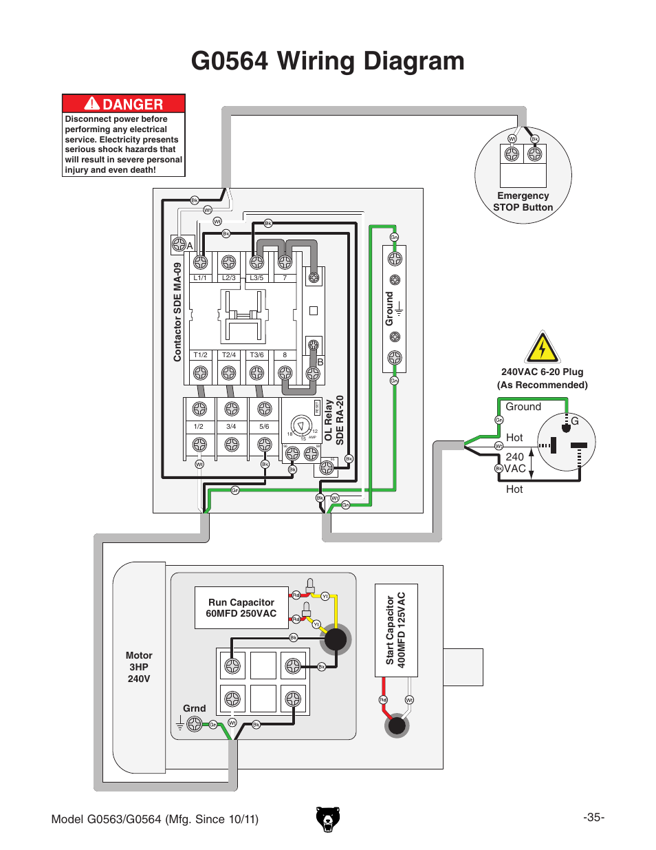 G0564 wiring diagram | Grizzly G0564 User Manual | Page 37 / 52