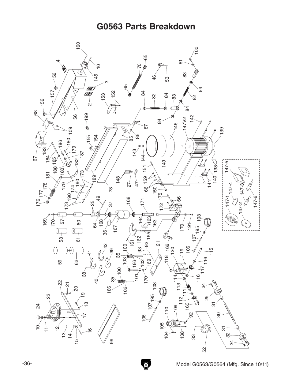 G0563 parts breakdown | Grizzly G0564 User Manual | Page 38 / 52