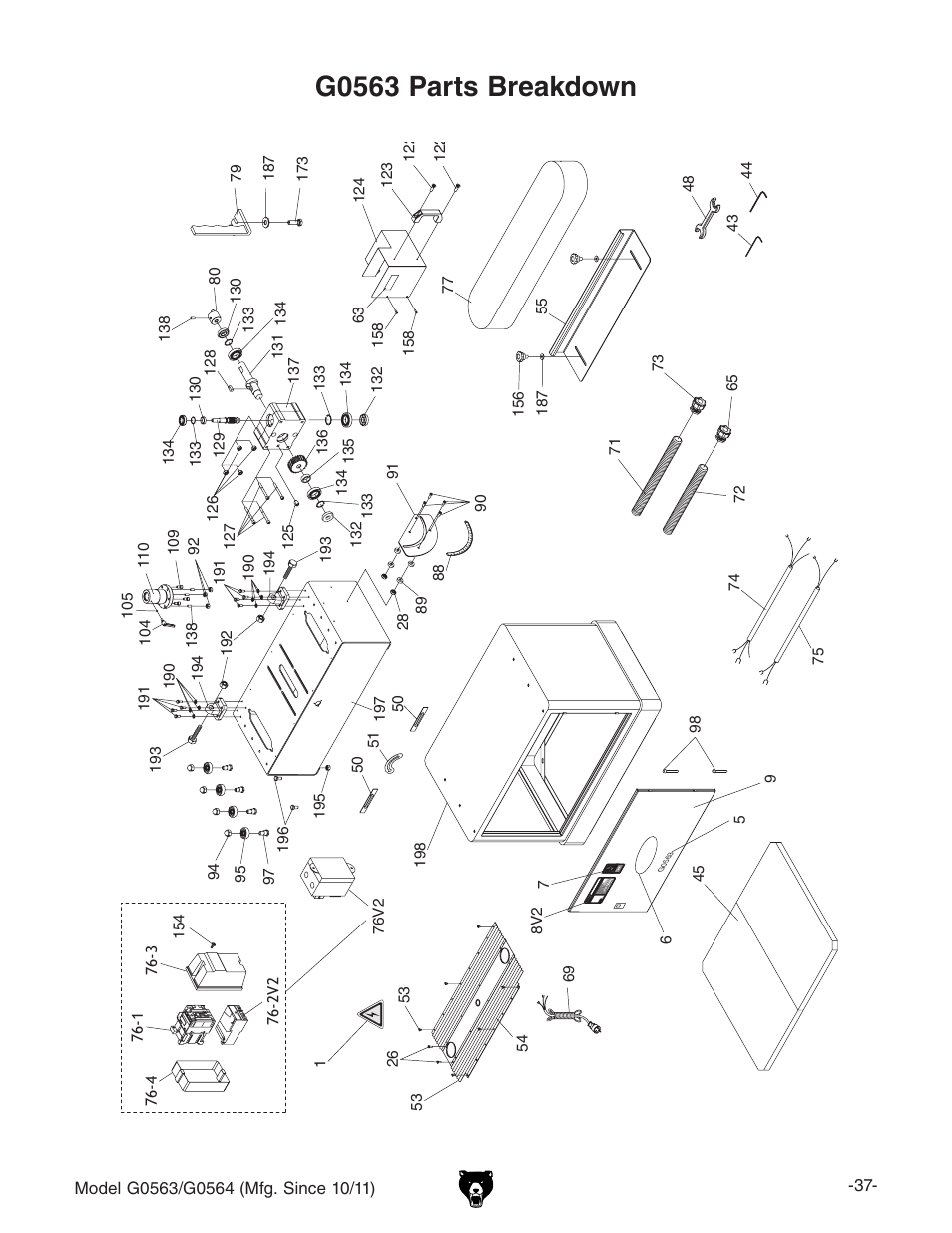 G0563 parts breakdown | Grizzly G0564 User Manual | Page 39 / 52