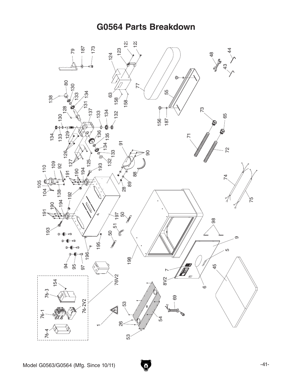 G0564 parts breakdown | Grizzly G0564 User Manual | Page 43 / 52