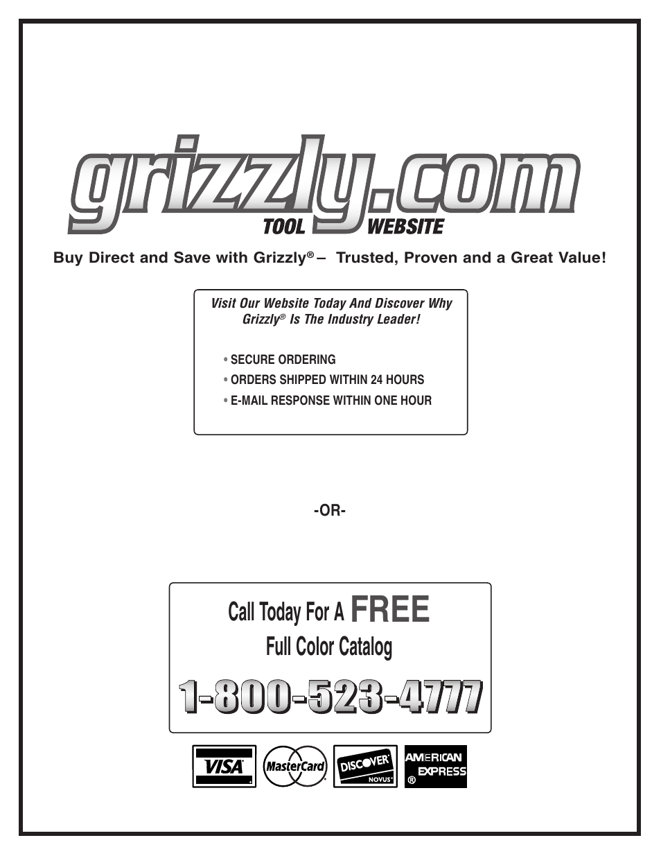 Free, Call today for a, Full color catalog | Grizzly G0564 User Manual | Page 52 / 52