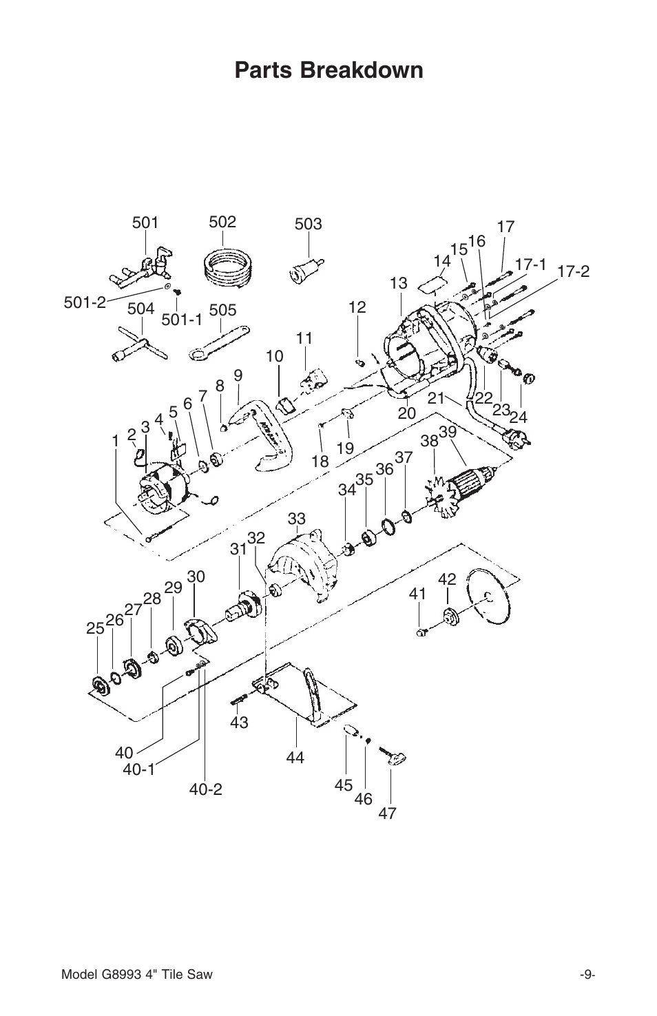 Parts breakdown | Grizzly G8993 User Manual | Page 11 / 16