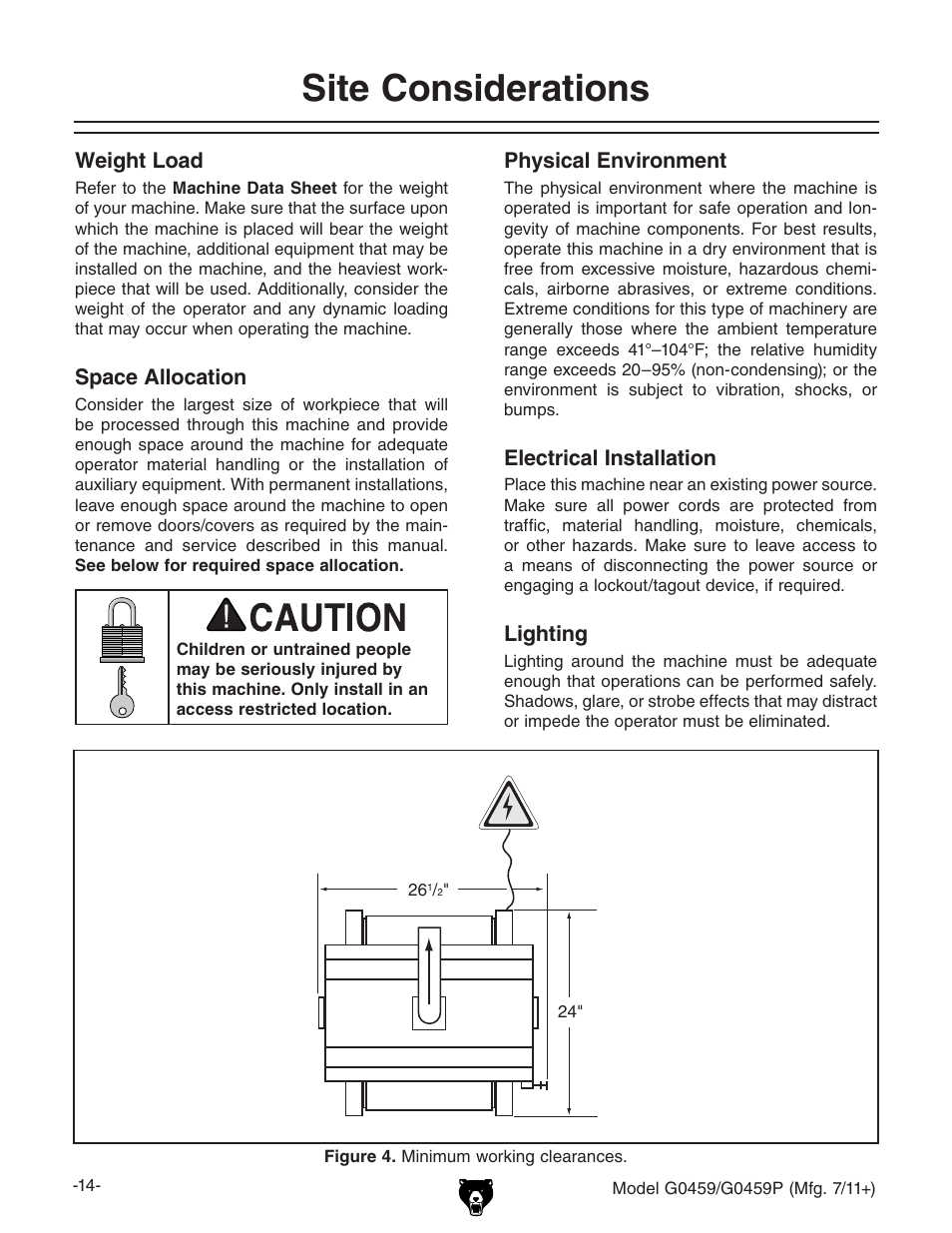 Site considerations | Grizzly 12" Drum Sander G0459 User Manual | Page 16 / 56