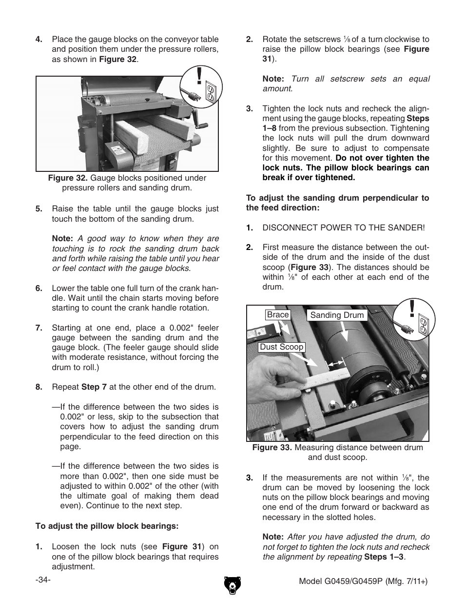 Grizzly 12" Drum Sander G0459 User Manual | Page 36 / 56
