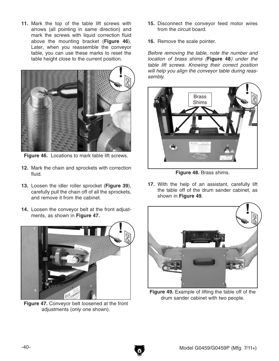 Grizzly 12" Drum Sander G0459 User Manual | Page 42 / 56