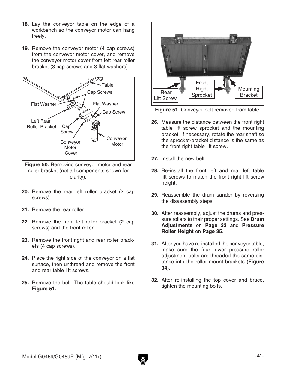 Grizzly 12" Drum Sander G0459 User Manual | Page 43 / 56