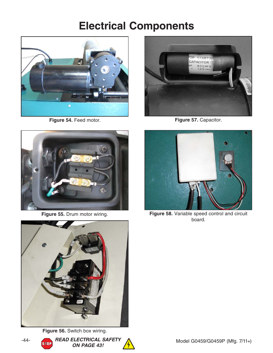 Electrical components | Grizzly 12" Drum Sander G0459 User Manual | Page 46 / 56