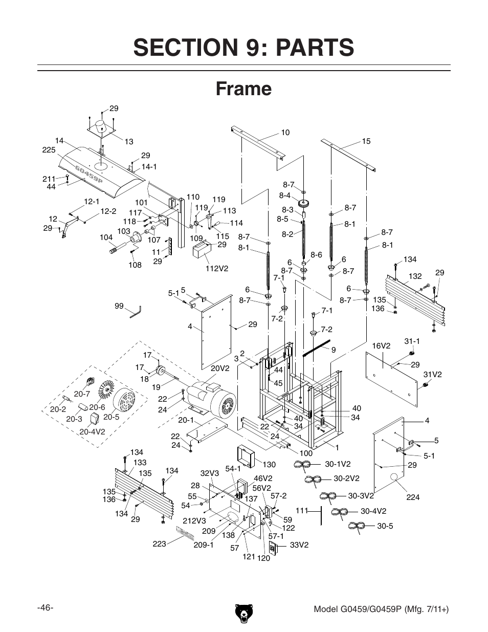 Frame | Grizzly 12" Drum Sander G0459 User Manual | Page 48 / 56