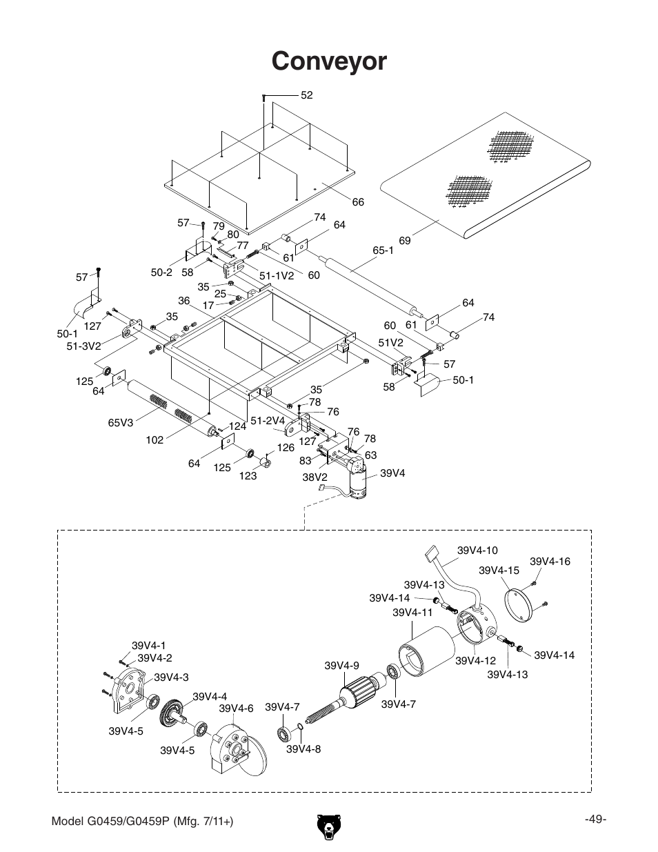 Conveyor | Grizzly 12" Drum Sander G0459 User Manual | Page 51 / 56