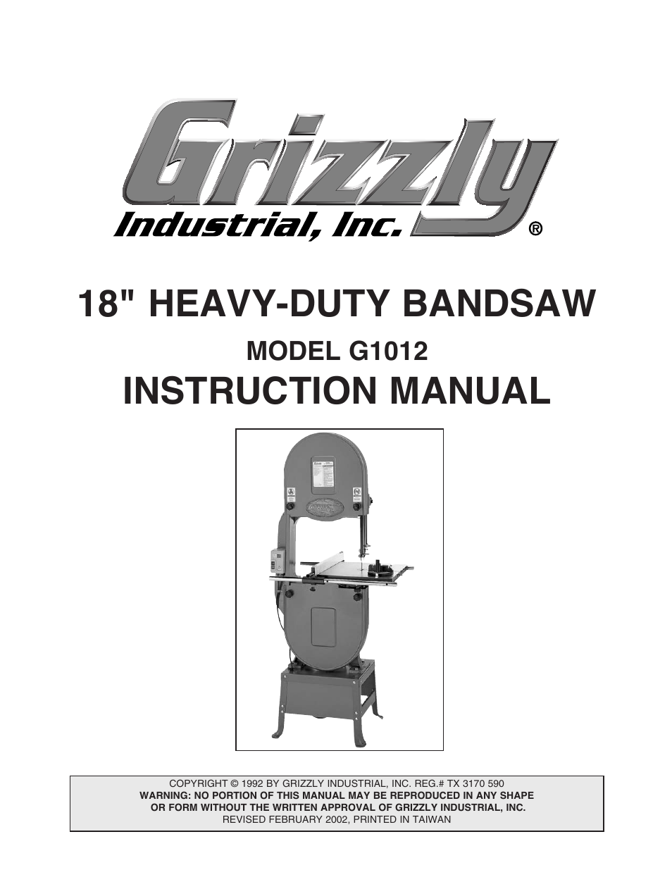 Grizzly G1012 User Manual | 52 pages