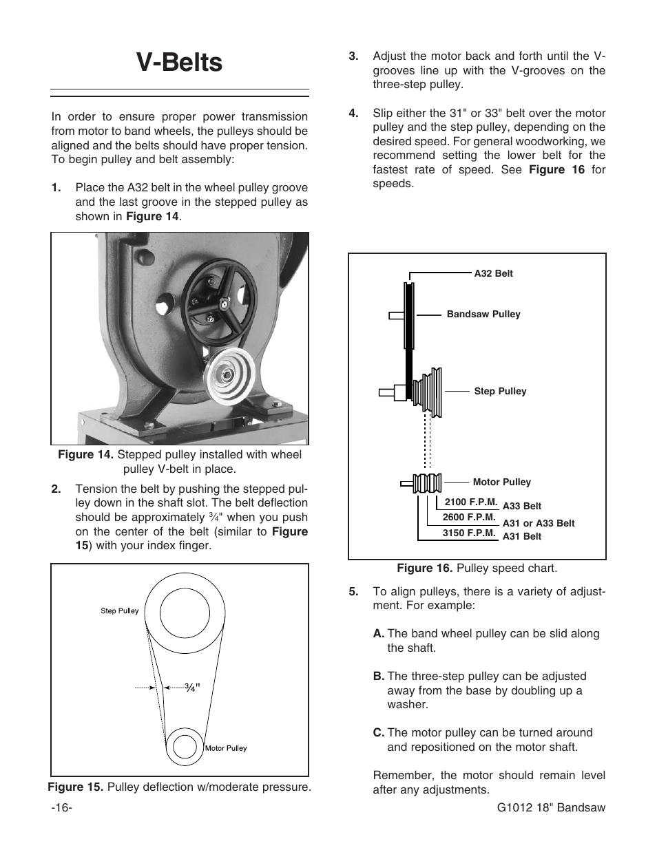 V-belts | Grizzly G1012 User Manual | Page 18 / 52