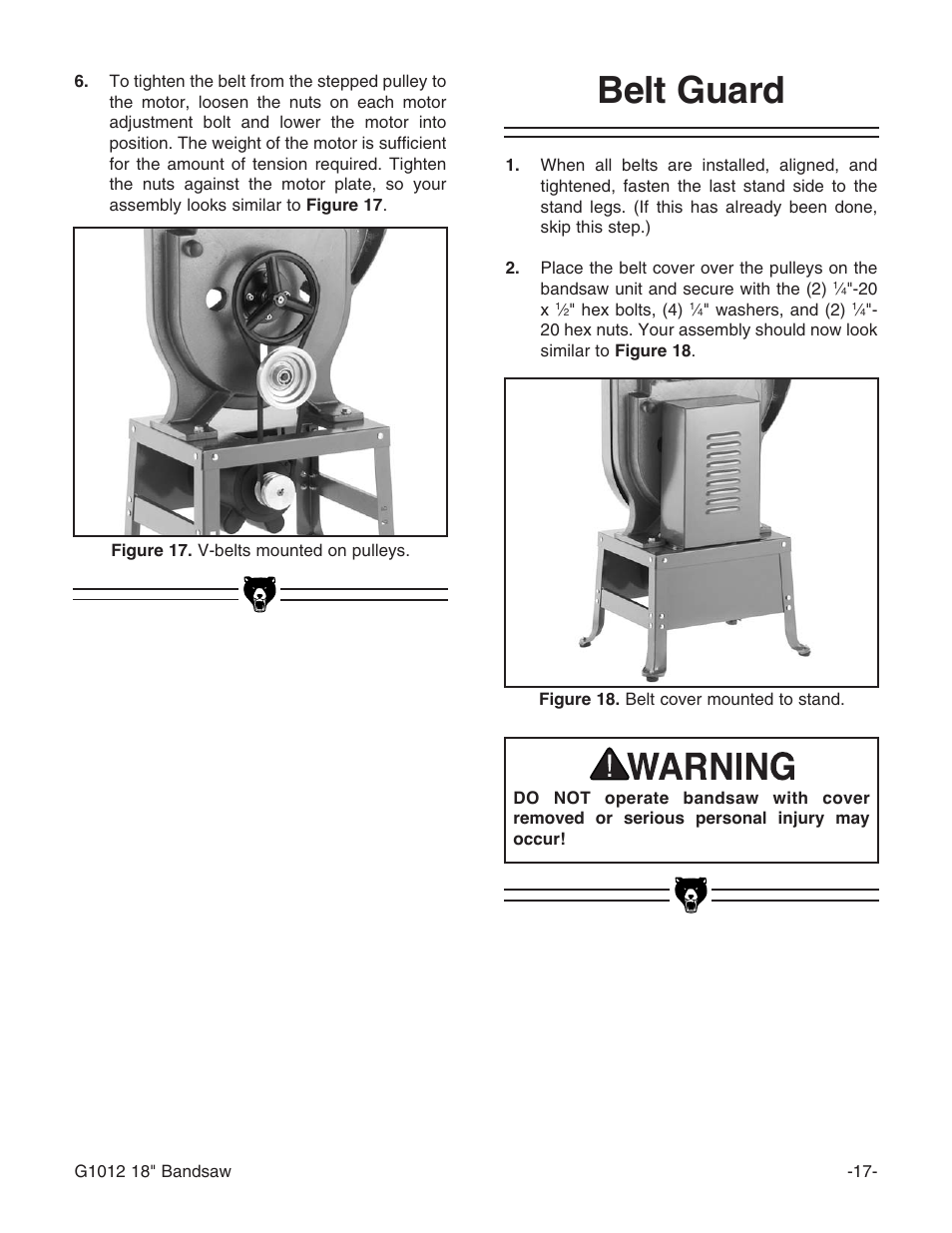 Belt guard | Grizzly G1012 User Manual | Page 19 / 52