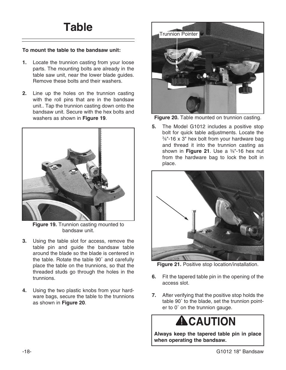 Table | Grizzly G1012 User Manual | Page 20 / 52
