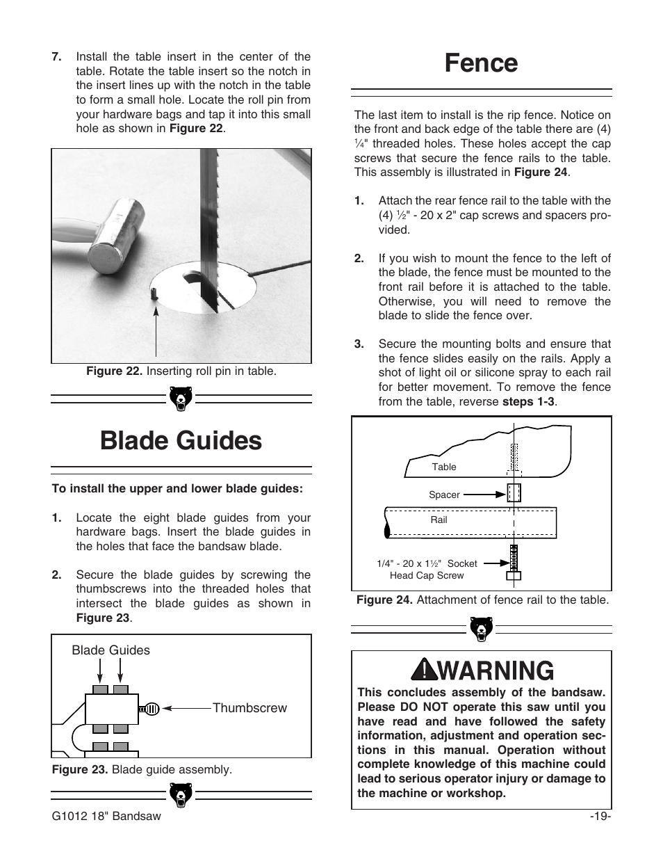Fence blade guides | Grizzly G1012 User Manual | Page 21 / 52
