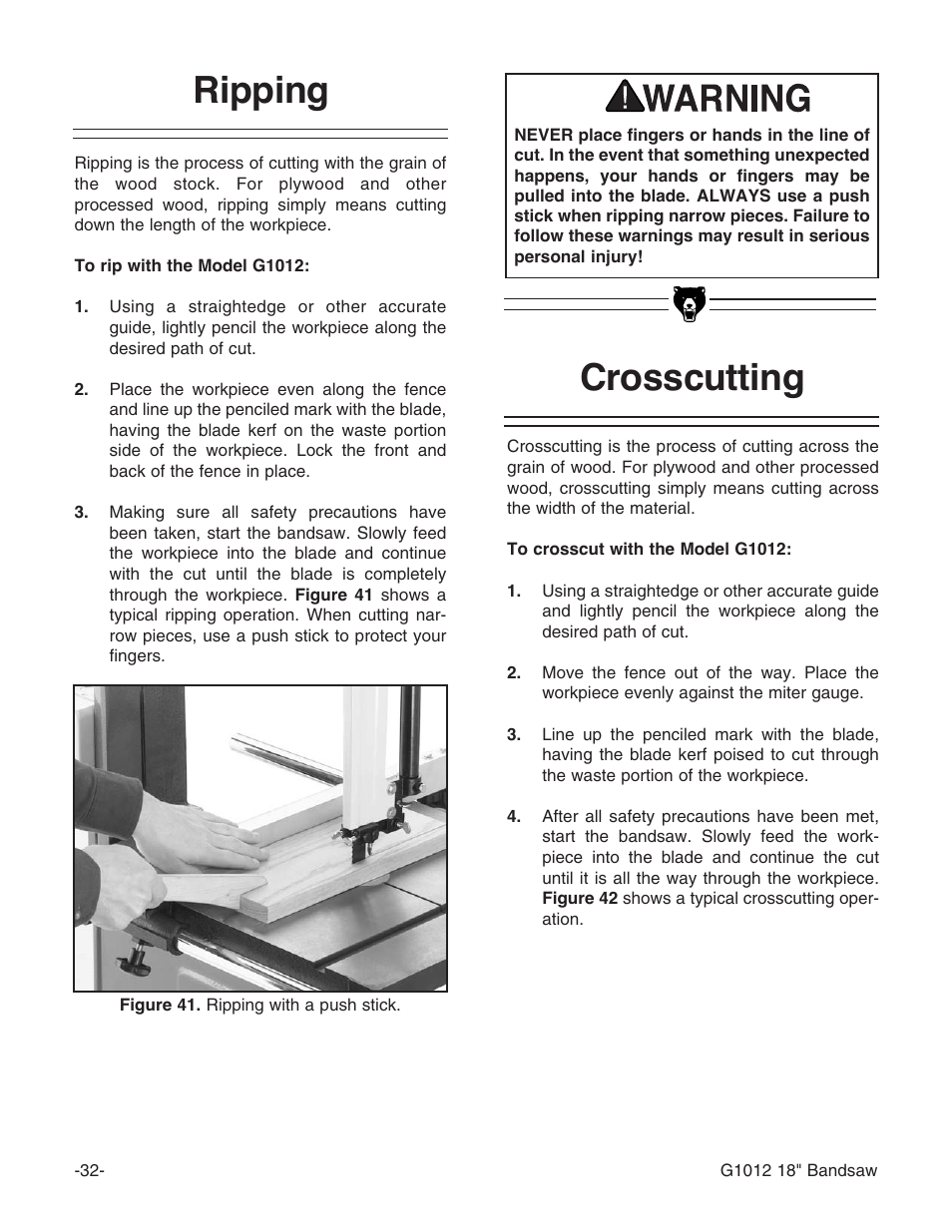 Ripping crosscutting | Grizzly G1012 User Manual | Page 34 / 52