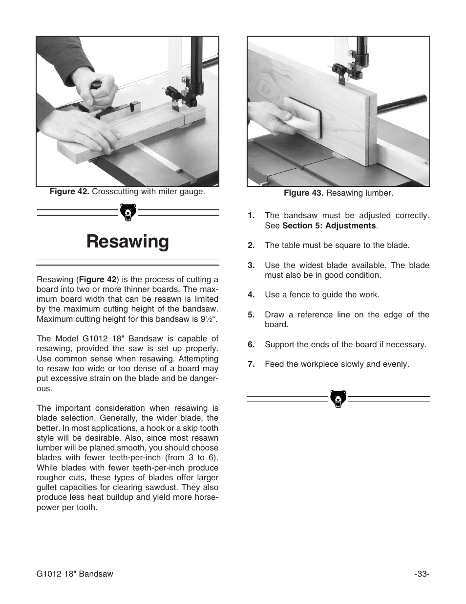Resawing | Grizzly G1012 User Manual | Page 35 / 52