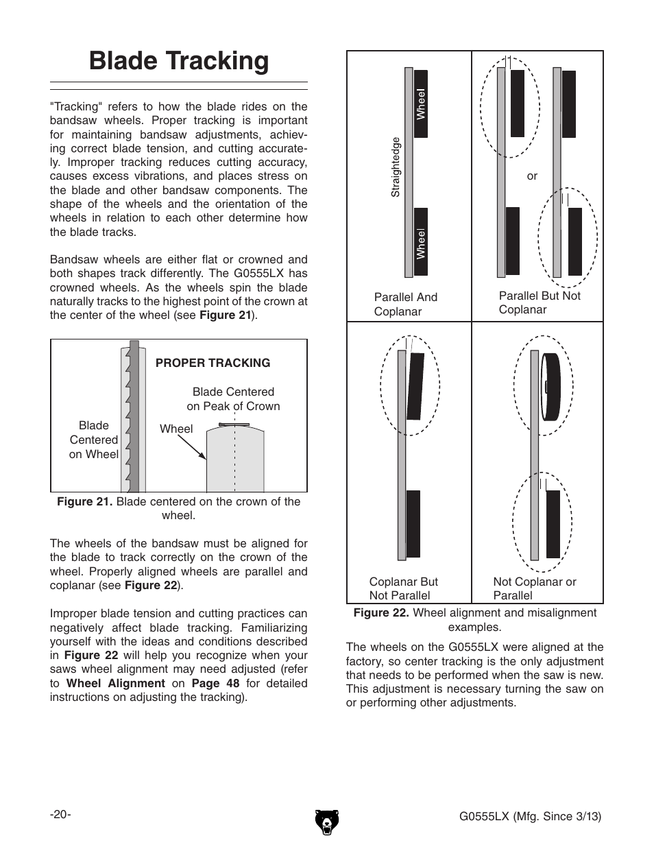 Blade tracking | Grizzly Deluxe Bandsaw G0555LX User Manual | Page 22 / 68