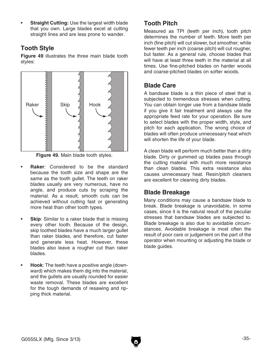 Grizzly Deluxe Bandsaw G0555LX User Manual | Page 37 / 68