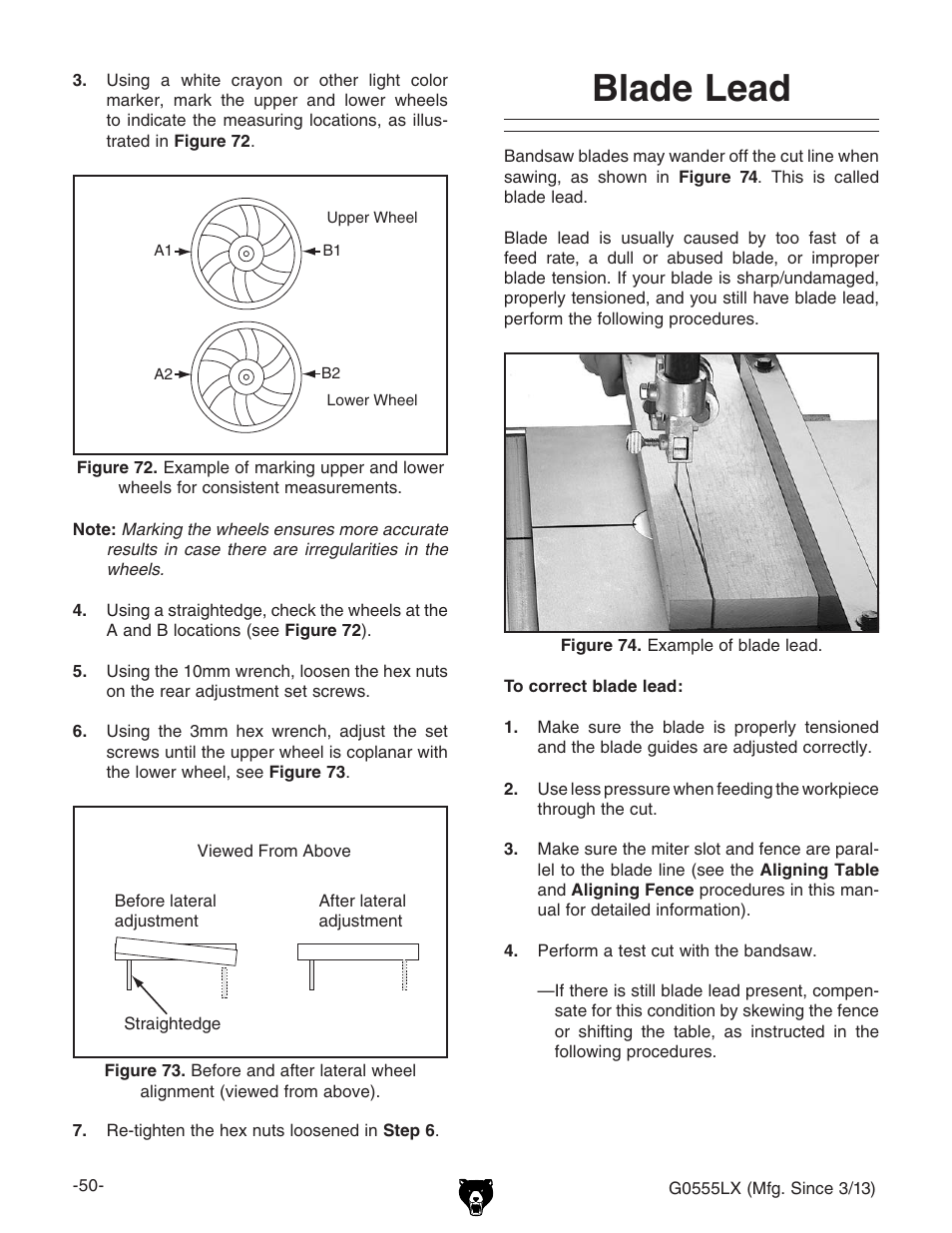 Blade lead | Grizzly Deluxe Bandsaw G0555LX User Manual | Page 52 / 68