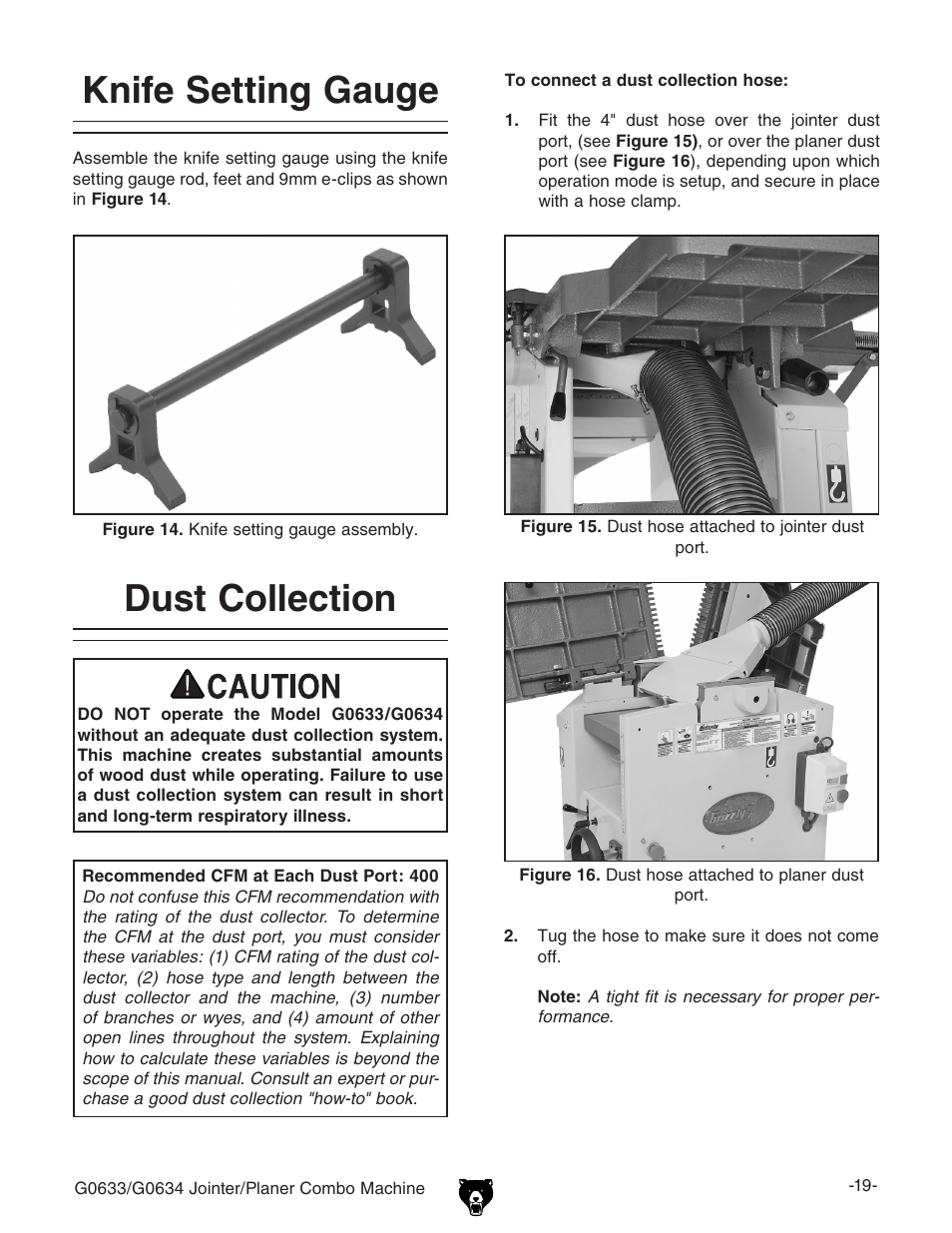 Knife setting gauge, Dust collection | Grizzly G0634XP User Manual | Page 33 / 84