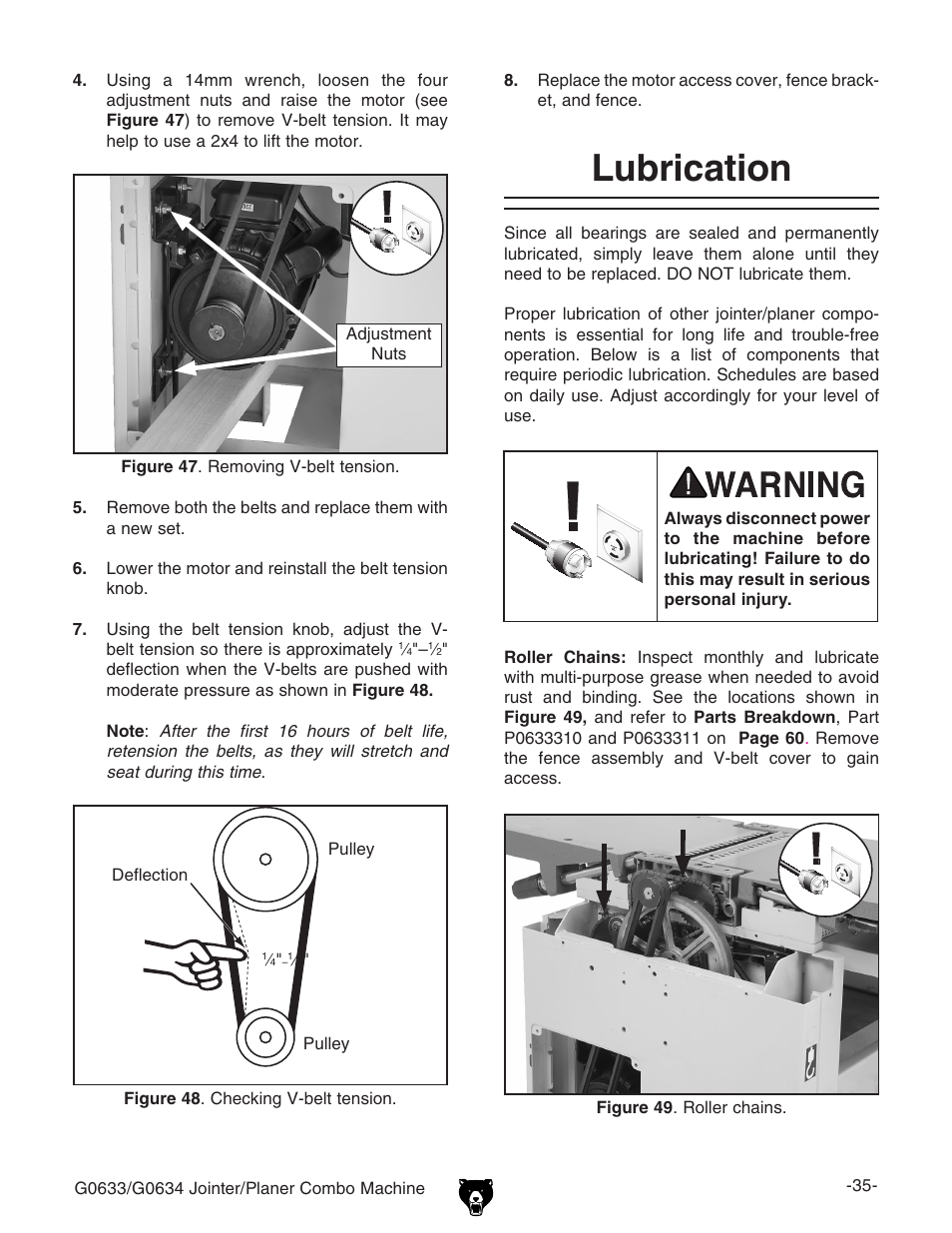 Lubrication | Grizzly G0634XP User Manual | Page 49 / 84