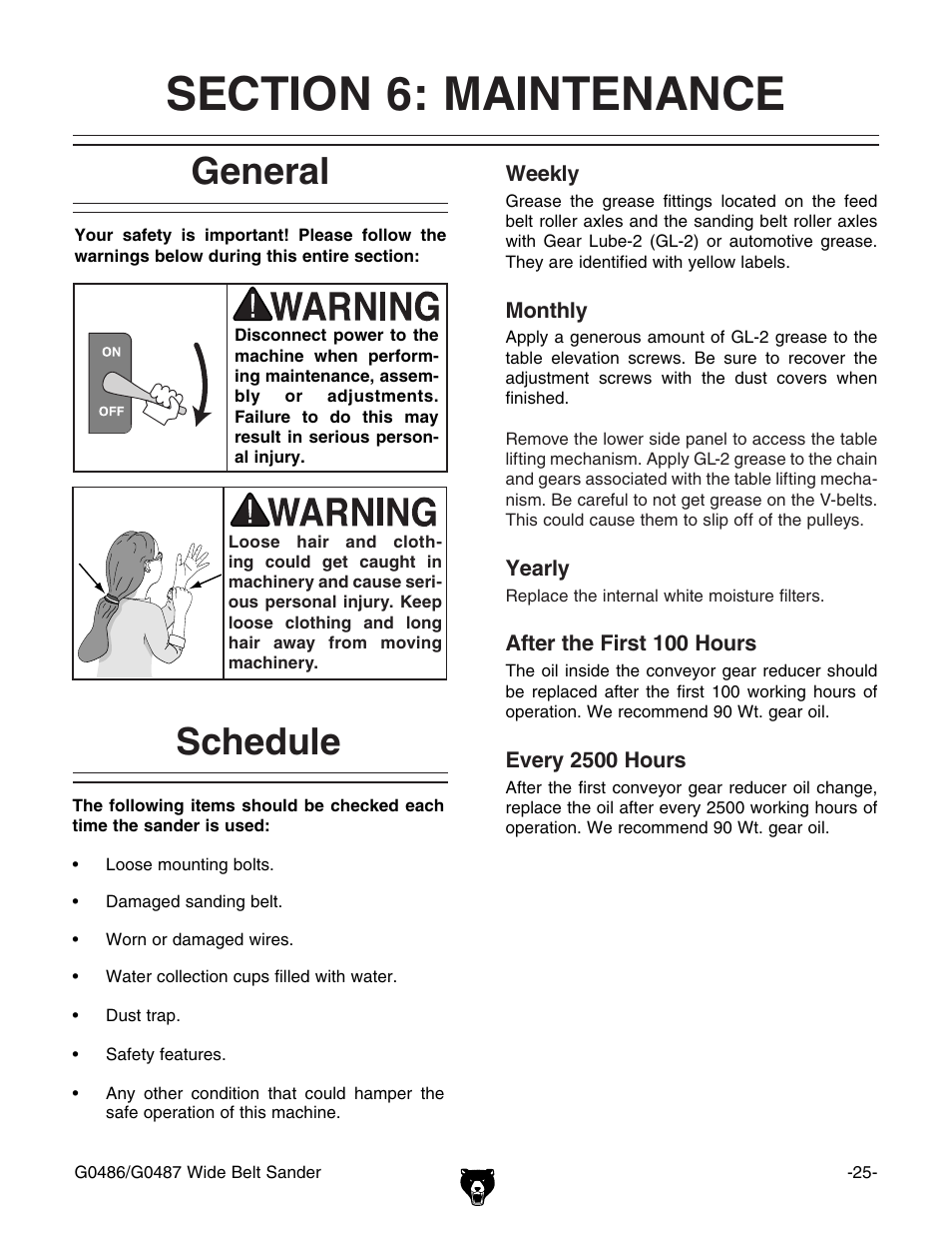 General, Schedule | Grizzly G0486/G0487 User Manual | Page 27 / 76