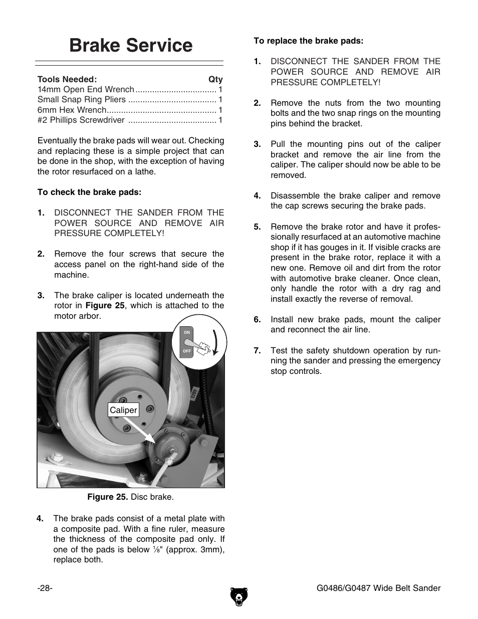 Brake service | Grizzly G0486/G0487 User Manual | Page 30 / 76