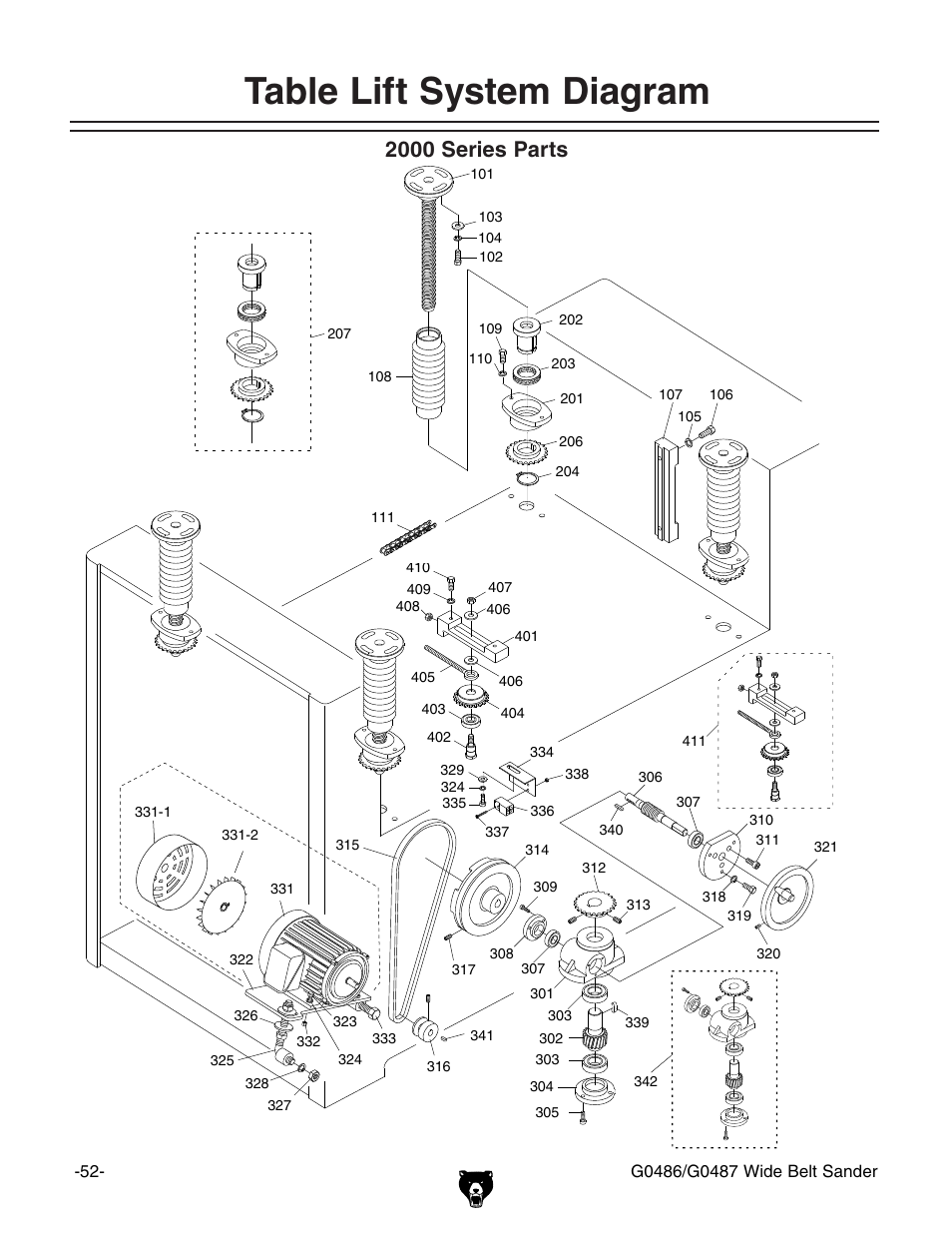 Table lift system diagram, 2000 series parts | Grizzly G0486/G0487 User Manual | Page 54 / 76
