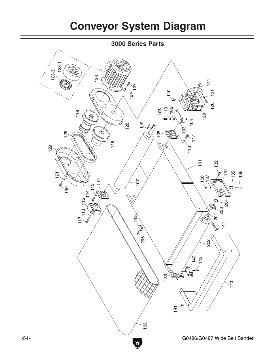 Conveyor system diagram, 3000 series parts | Grizzly G0486/G0487 User Manual | Page 56 / 76