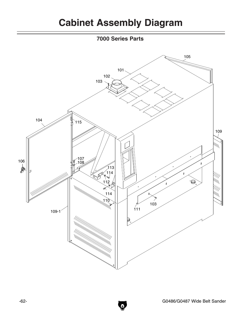 Cabinet assembly diagram, 7000 series parts | Grizzly G0486/G0487 User Manual | Page 64 / 76