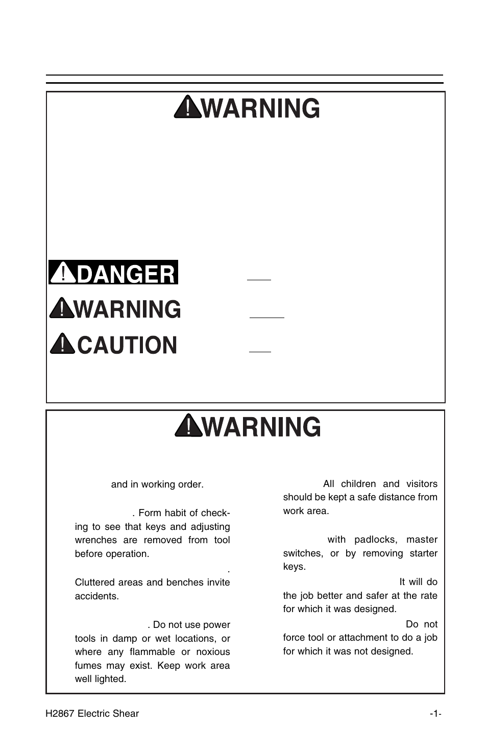 Safety, Notice, Safety instructions for power tools | Grizzly H2867 User Manual | Page 3 / 12