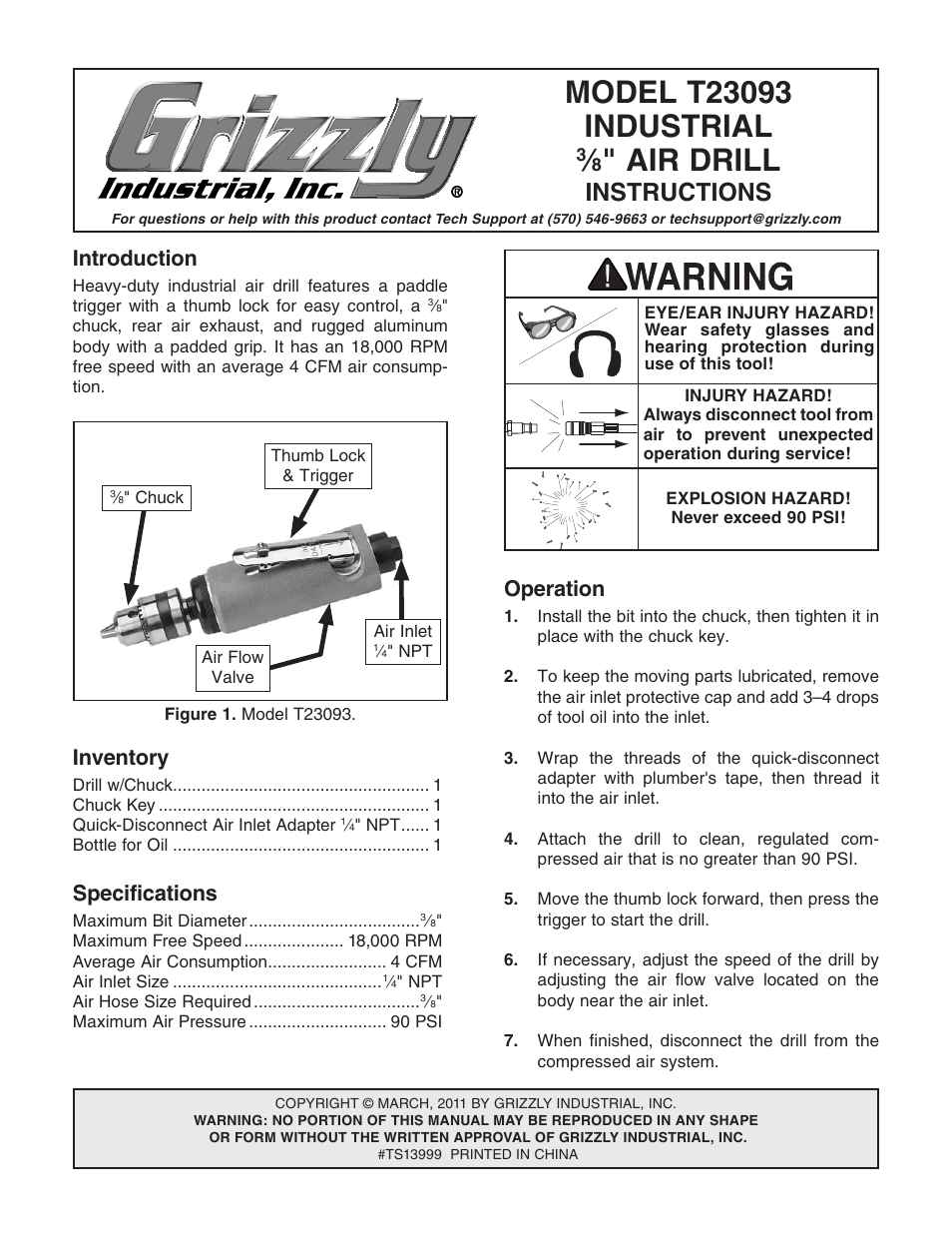 Grizzly T23093 User Manual | 2 pages