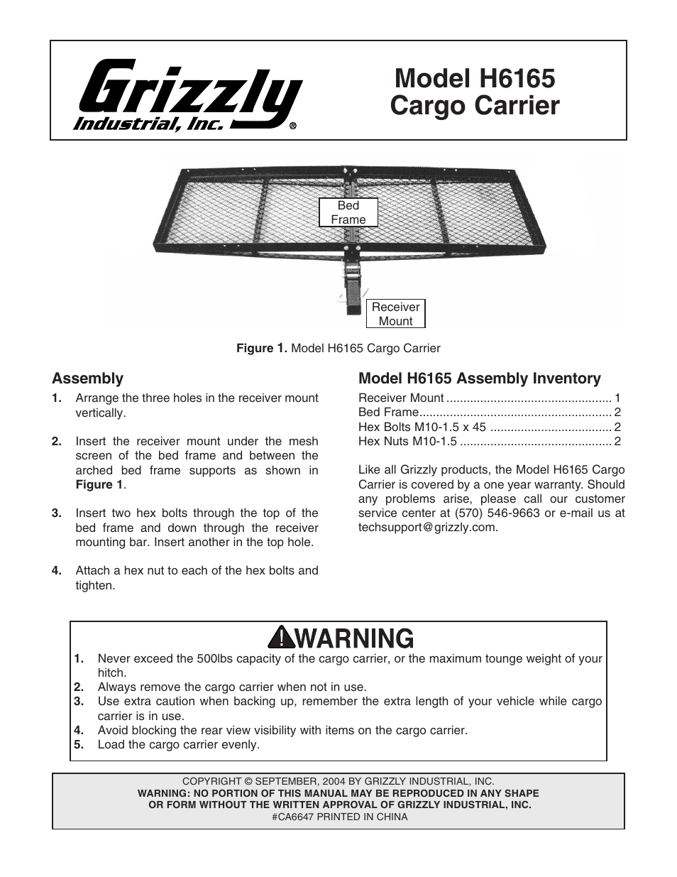 Grizzly Cargo Carrier H6165 User Manual | 1 page