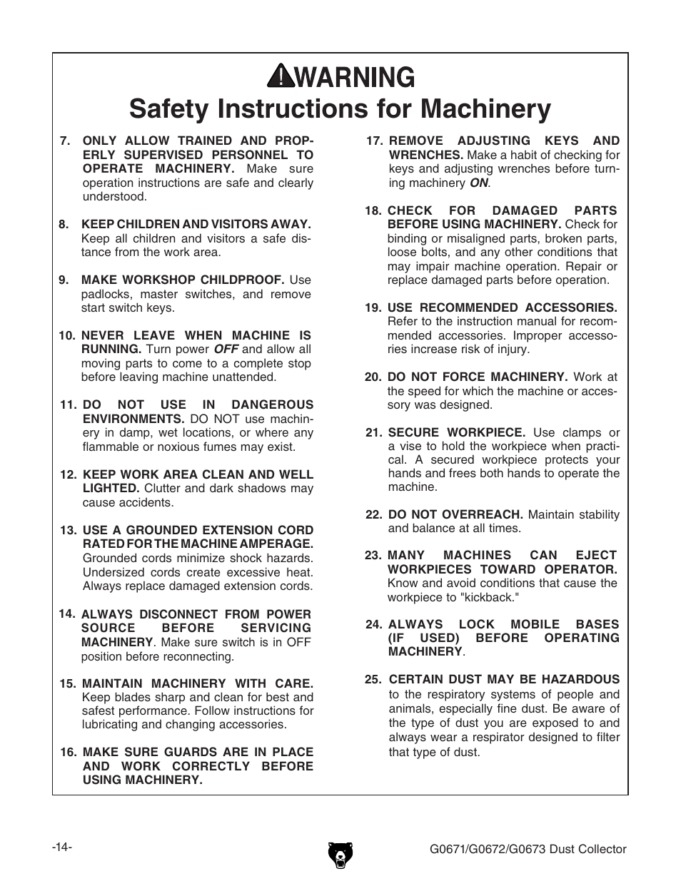 3afety | Grizzly G0673 User Manual | Page 16 / 56