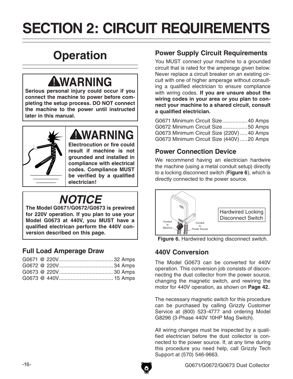 Notice, Operation | Grizzly G0673 User Manual | Page 18 / 56