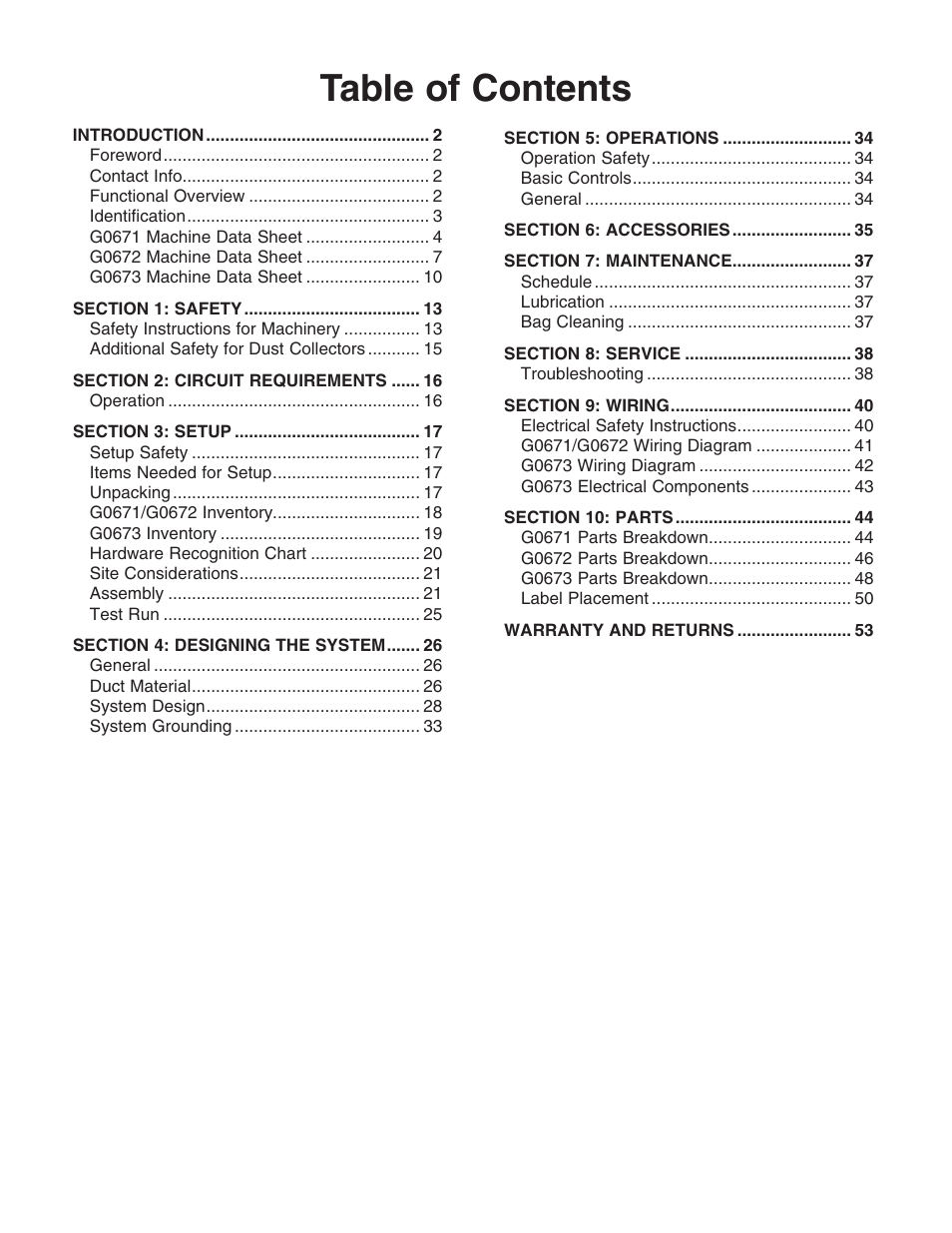 Grizzly G0673 User Manual | Page 3 / 56