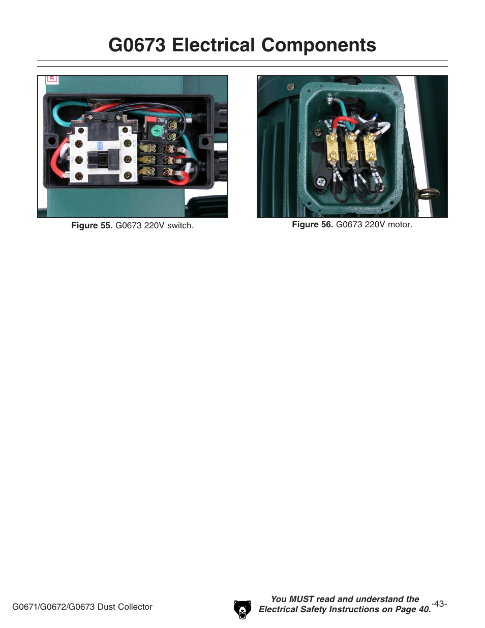 G0673 electrical components | Grizzly G0673 User Manual | Page 45 / 56