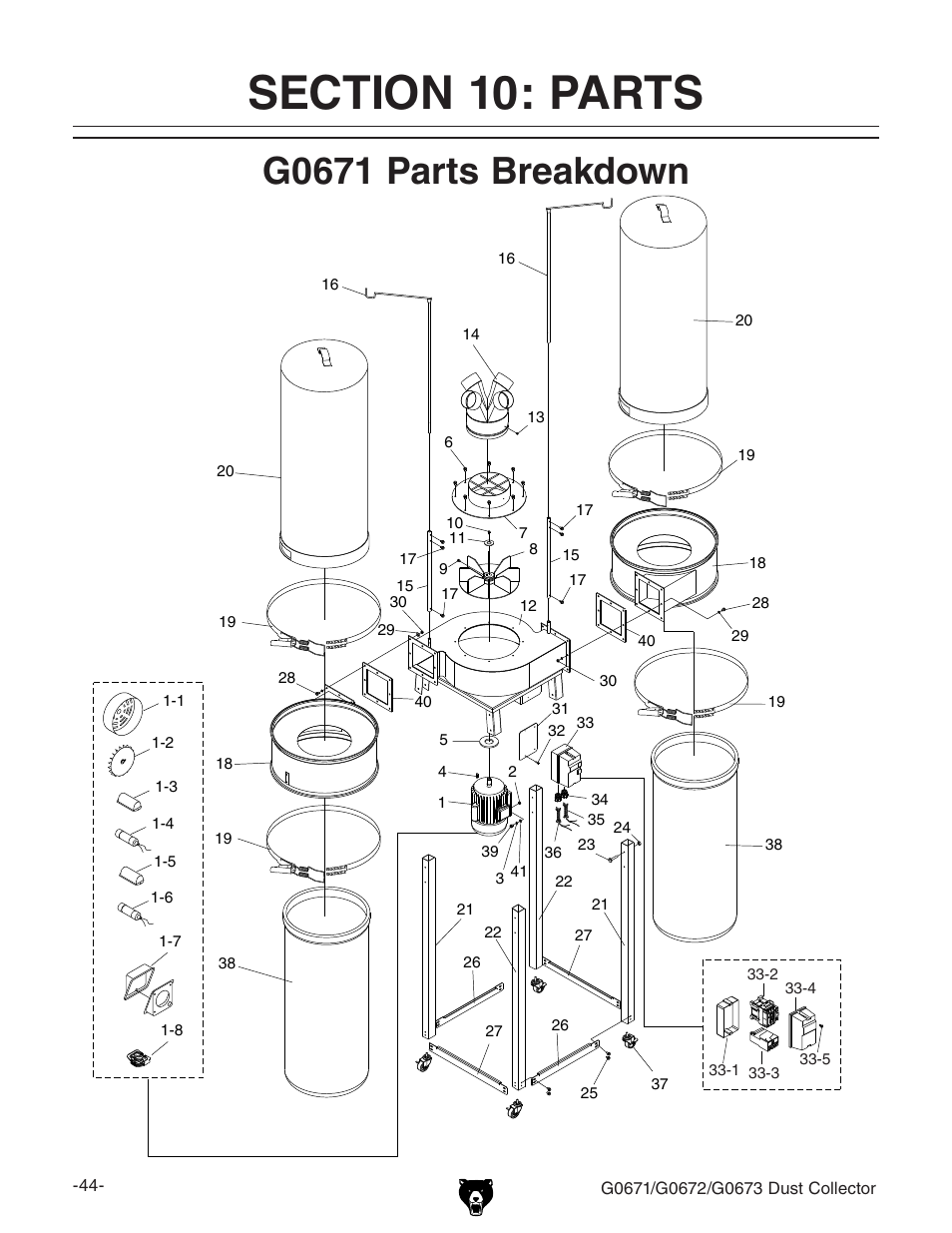 G0671 parts breakdown | Grizzly G0673 User Manual | Page 46 / 56