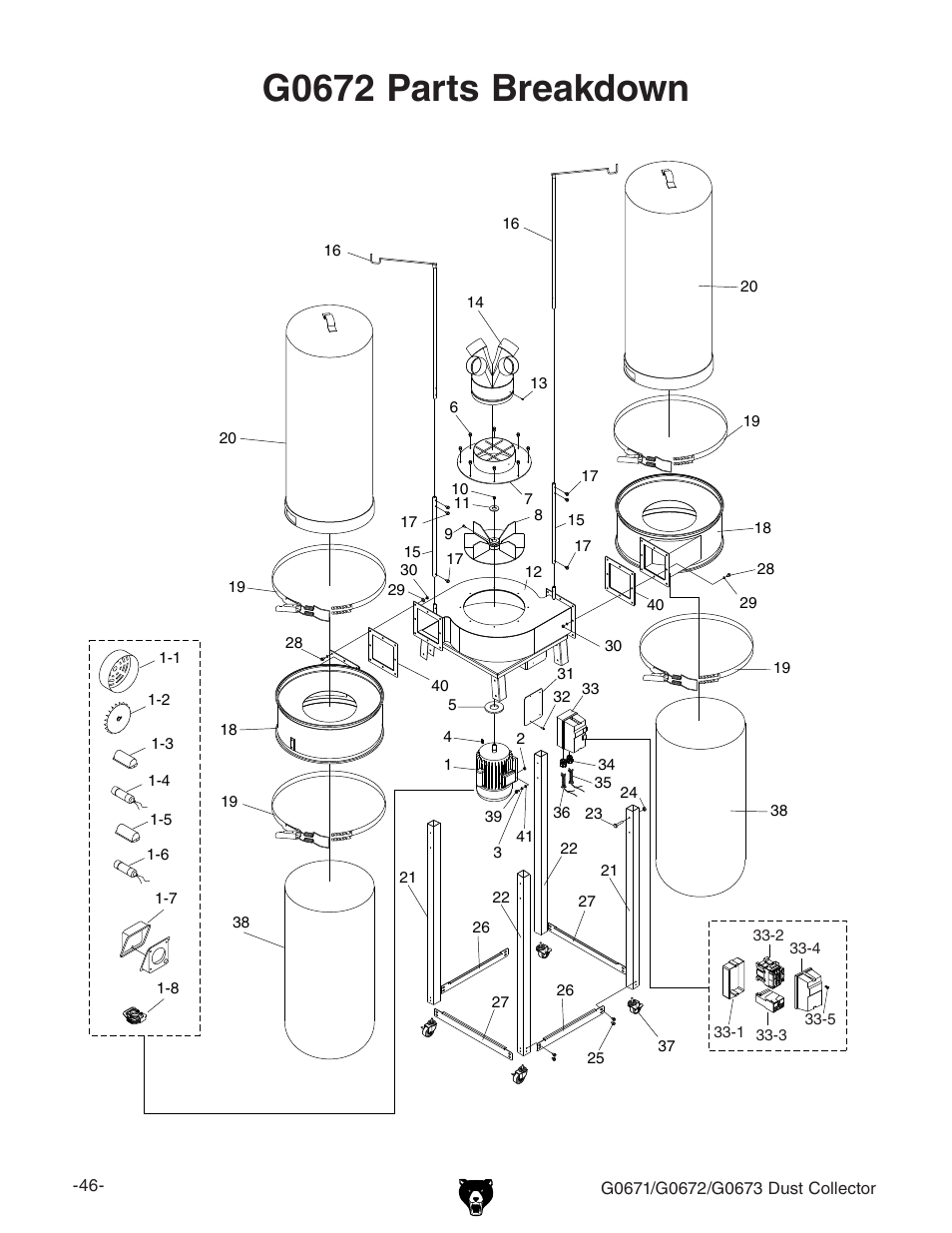 G0672 parts breakdown | Grizzly G0673 User Manual | Page 48 / 56