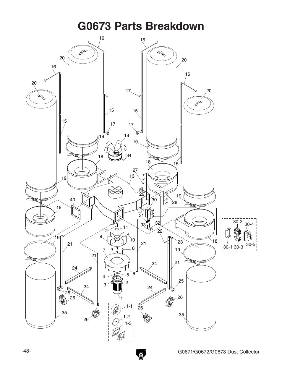 G0673 parts breakdown | Grizzly G0673 User Manual | Page 50 / 56