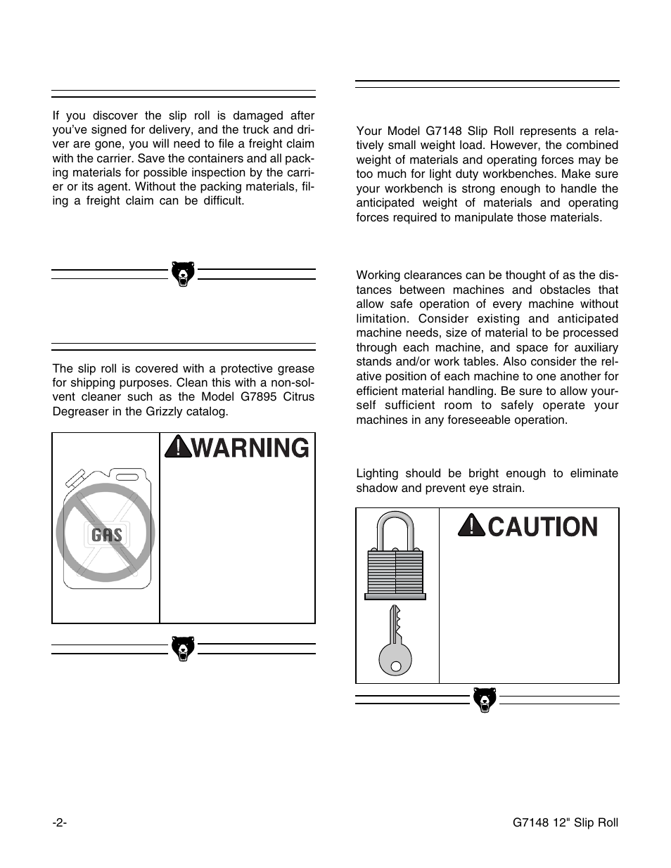 Site considerations, Unpacking, Cleaning | Grizzly 12" Slip Roll G7148 User Manual | Page 4 / 12