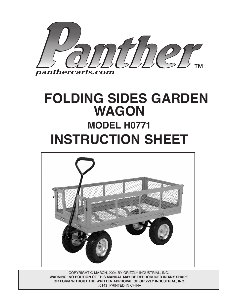 Grizzly Folding Sides Garden Wagon H0771 User Manual | 4 pages