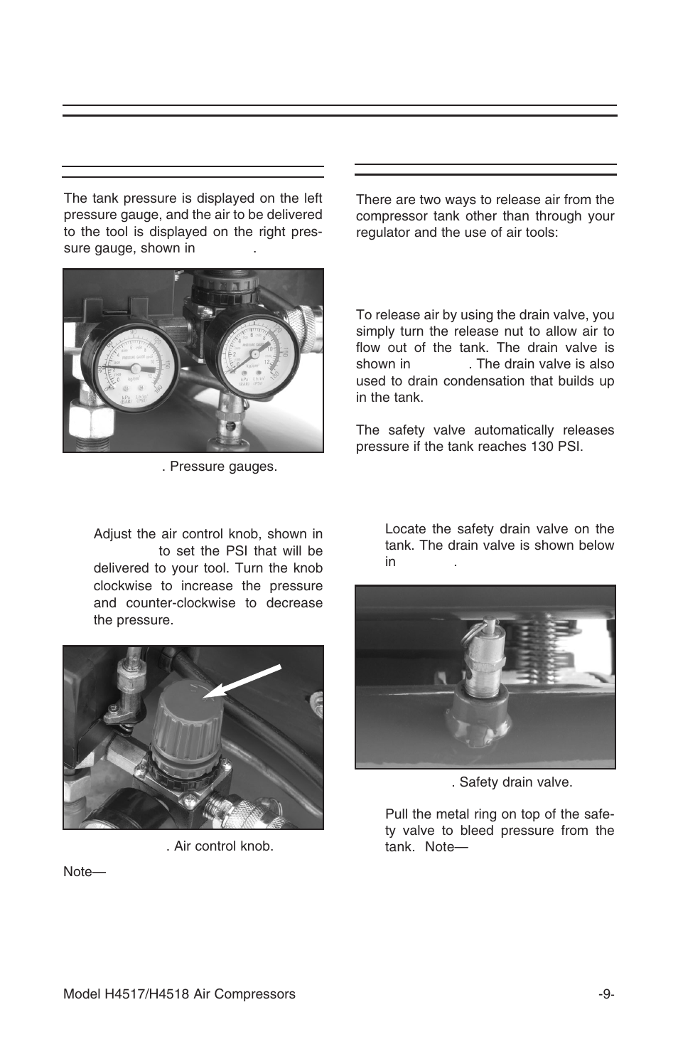 Air control, Delivered pressure, Air release | Grizzly H4517/H4518 User Manual | Page 11 / 28