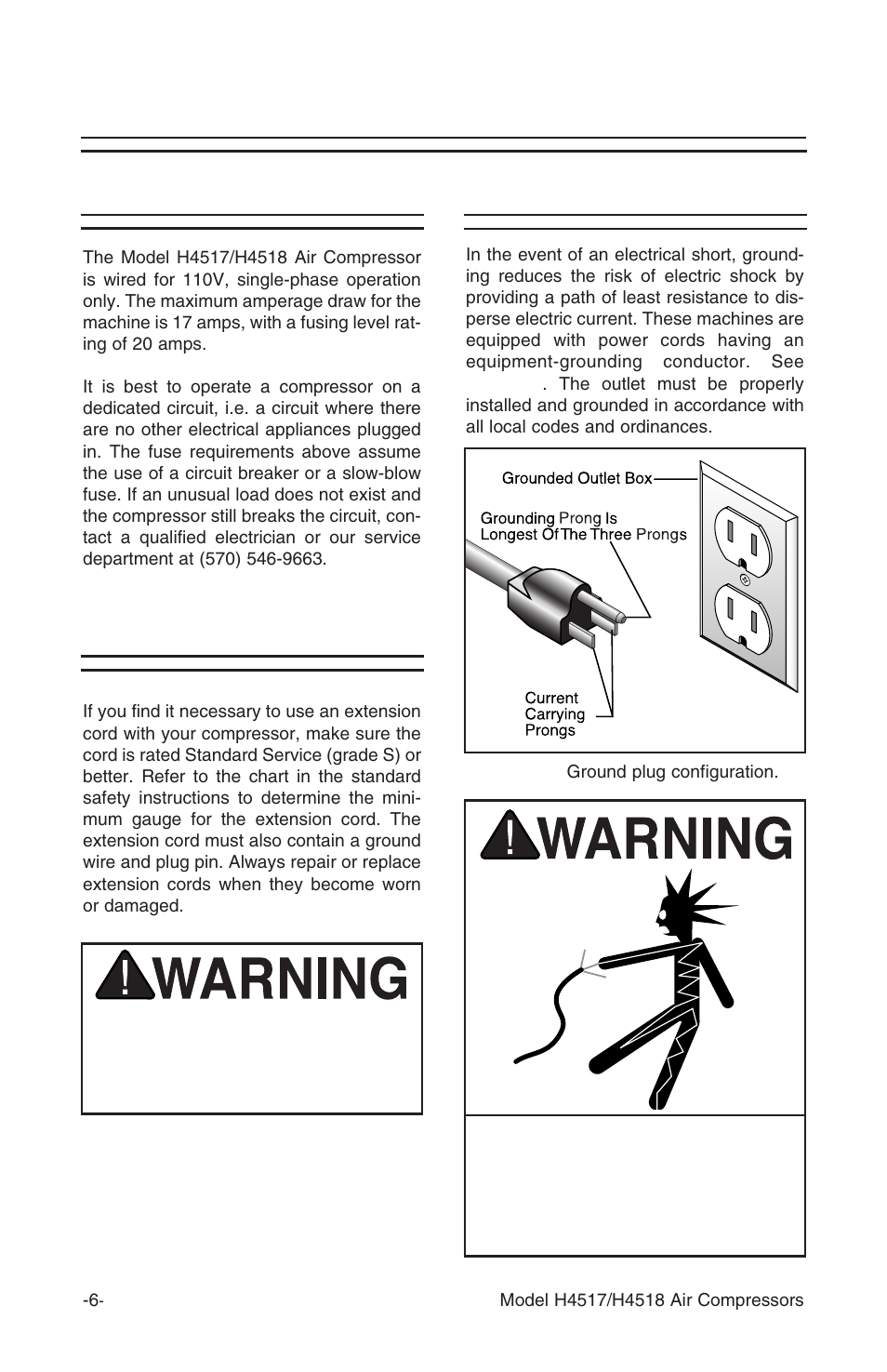 Circuit requirements, 110v operation extension cords, Grounding | Grizzly H4517/H4518 User Manual | Page 8 / 28