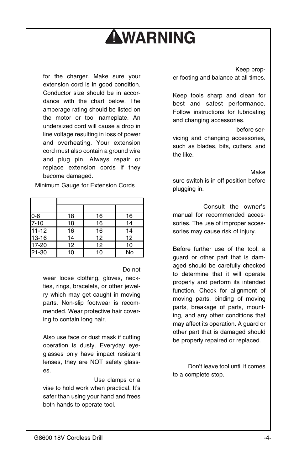 Safety instructions for power tools | Grizzly G8600 User Manual | Page 4 / 13