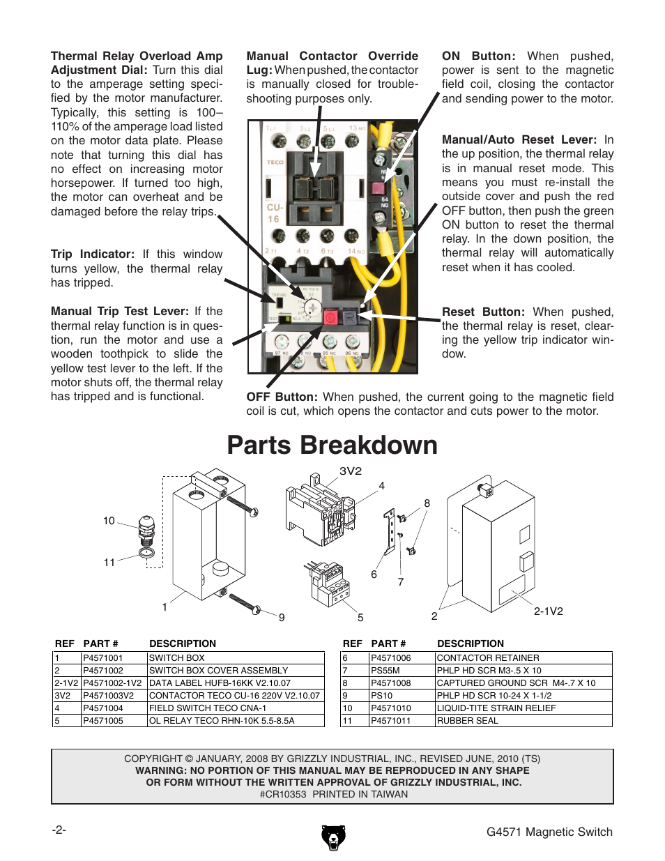 Parts breakdown | Grizzly G4571 User Manual | Page 2 / 2