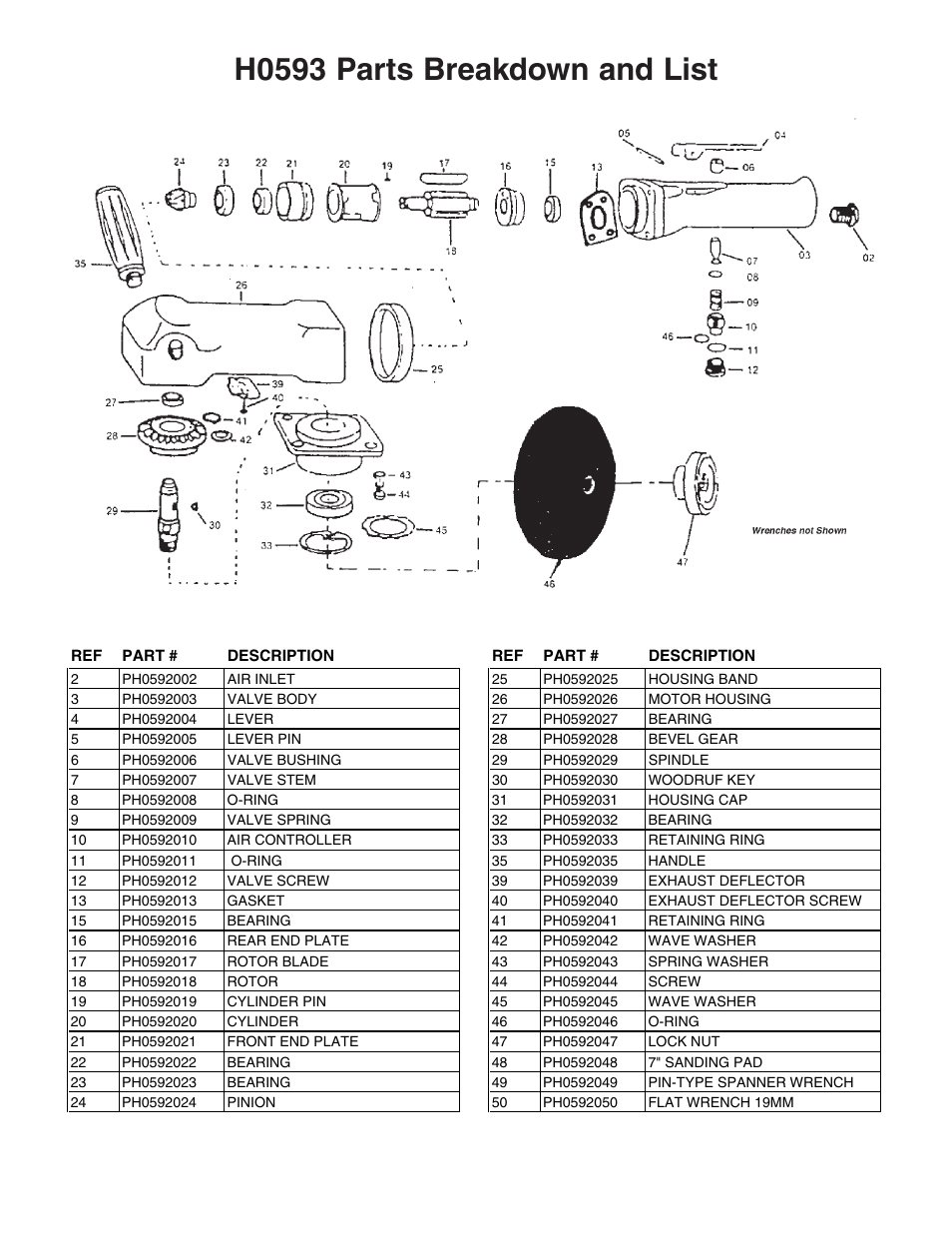 H0593 parts breakdown and list | Grizzly 7" Angle Polisher H0593 User Manual | Page 2 / 2